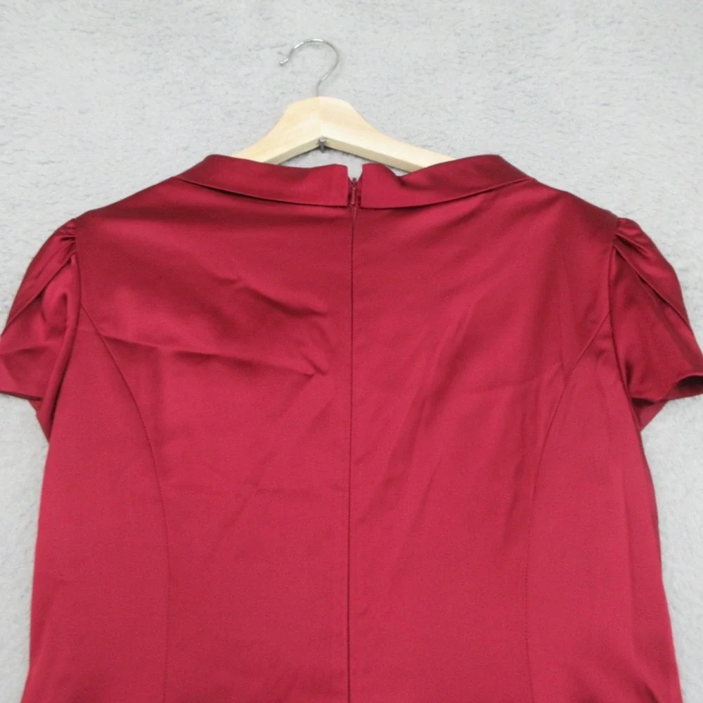 Jones New York Satin Dress Womens 12 Red Short Sleeve Jewel Neck Party Cocktail - Picture 8 of 16